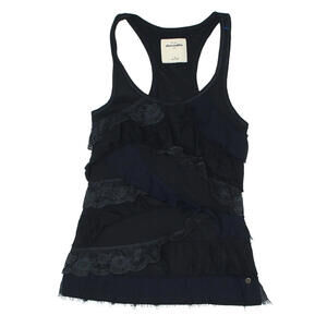 ABERCROMBIE Kids Tank Sleeveless Black Blue Ruffles Lace Racerback Top S